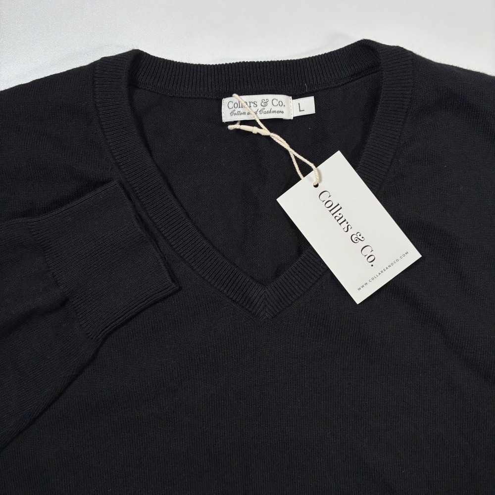 NEW Collars & Co. V-Neck Cashmere Blend Sweater Large Black Jumper